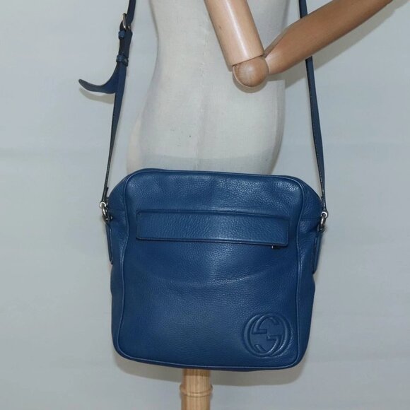 GUCCI Shoulder Bag Leather Blue Silver 337084 Auth 130167 - Picture 1 of 16